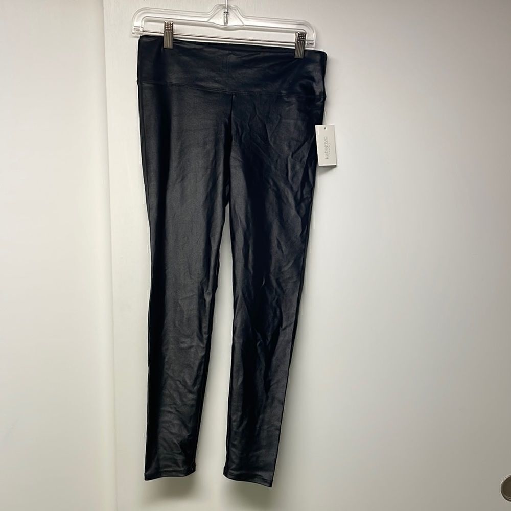NWT Katie J NYC Black Solid Lustrous Leggings, Size Large